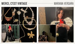 A collage of photos of products from Merci, C'est Vintage and its founder Mariana Vergara.