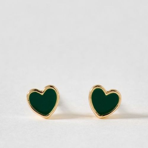 Ottilie Tiny Dark Green Heart Stud Earrings
