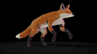 A low-poly 3D model of a fox mid-run.