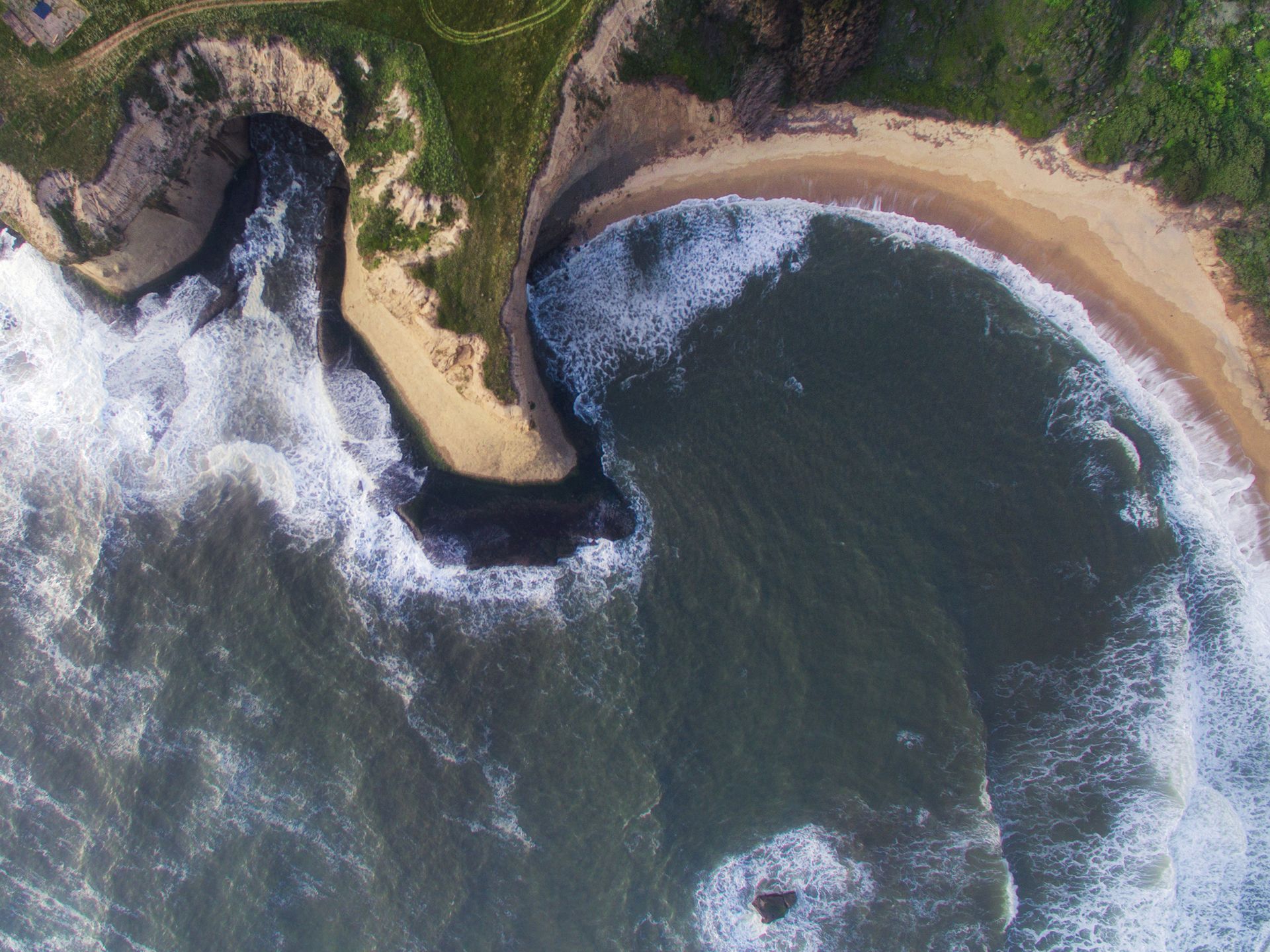 The aerial view of half moon bay, California