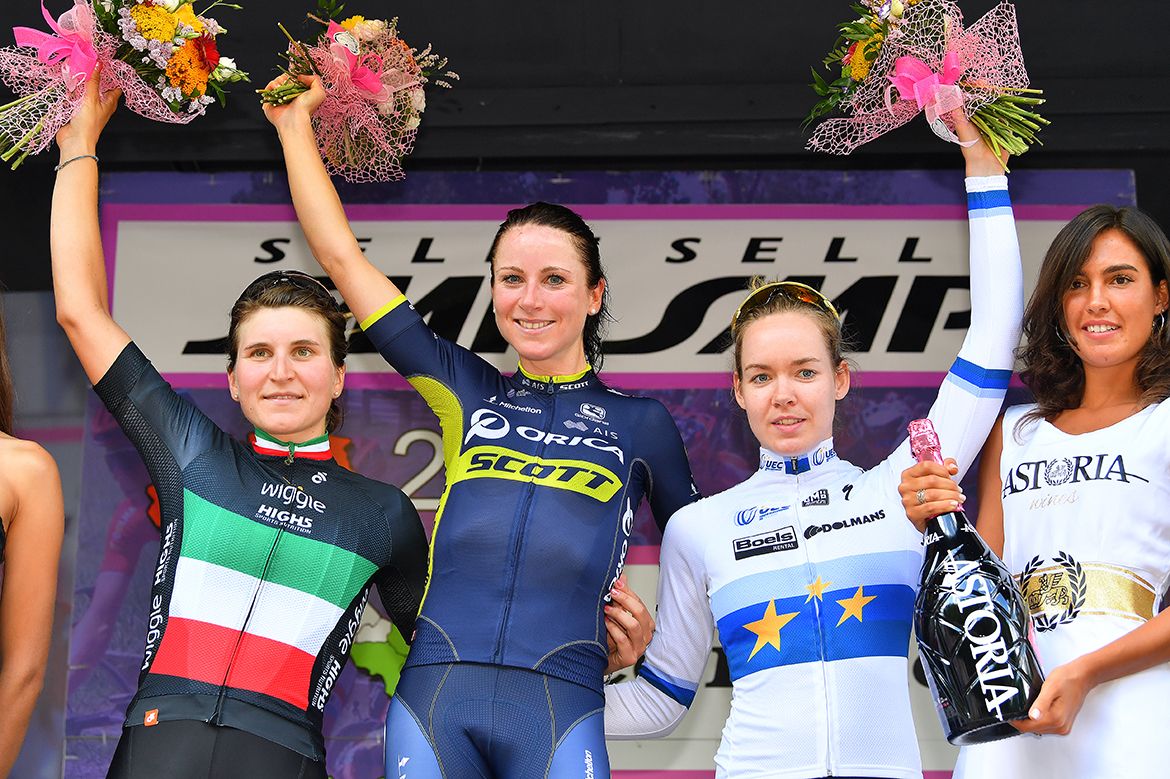 The stage 2 podium at the Giro Rosa