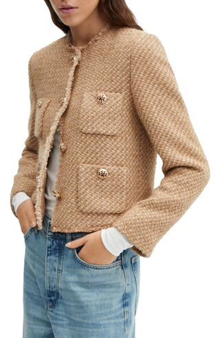 Embellished Button Tweed Jacket