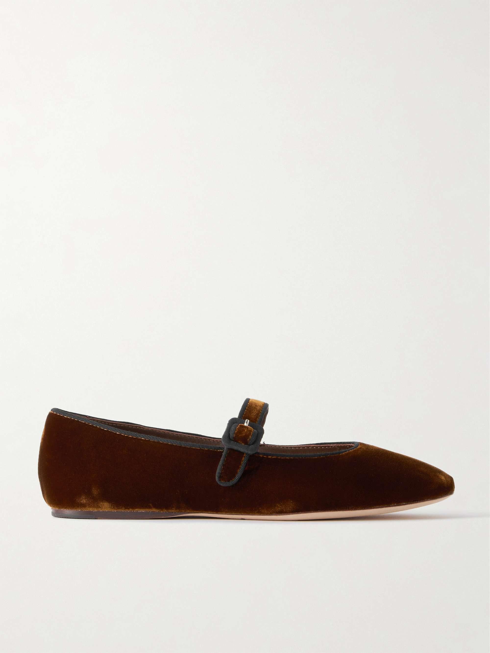 Ginger Grosgrain-Trimmed Velvet Mary Jane Ballet Flats