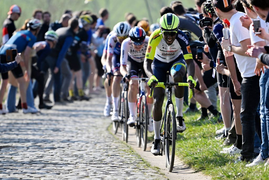 Eritrean Biniam Girmay Hailu of Intermarche WantyGobert Materiaux pictured in action during the E3 Saxo Bank Classic cycling race 2039km from and to Harelbeke Friday 25 March 2022 BELGA PHOTO ERIC LALMAND Photo by ERIC LALMAND BELGA MAG Belga via AFP Photo by ERIC LALMANDBELGA MAGAFP via Getty Images