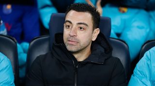 Barcelona manager Xavi looks on during the UEFA Europa League knockout round play-off first leg match between Barcelona and Manchester United at the Camp Nou on 16 February, 2023 in Barcelona, Spain.