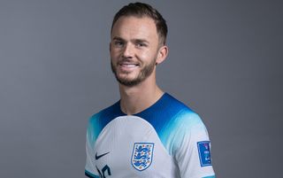 James Maddison of England poses during the official FIFA World Cup Qatar 2022 portrait session on November 16, 2022 in Doha, Qatar.