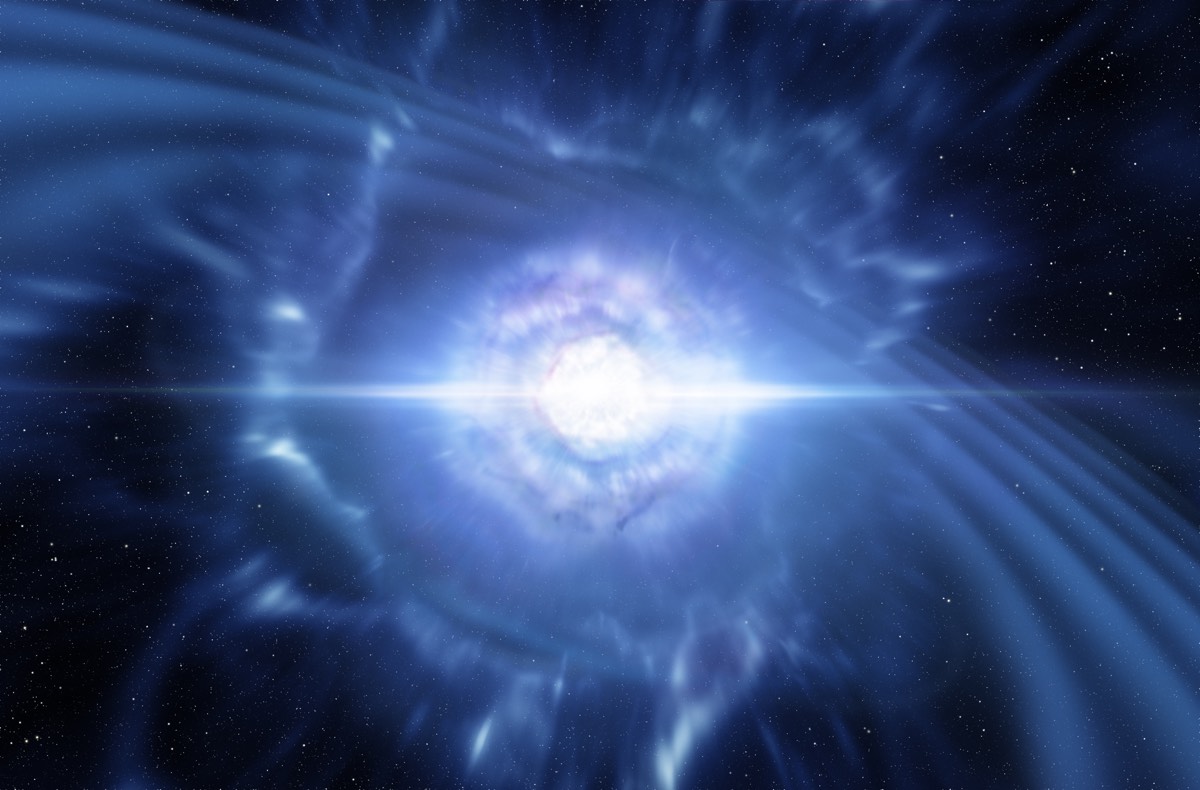 On Aug. 17, 2017, detectors spotted gravitational waves produced by the collision of two neutron stars (shown in this artist&#039;s impression). The scientists also observed a gamma-ray burst from the energetic event.