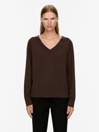 V-Neck Merino Jumper - Dark Brown - Arket Gb