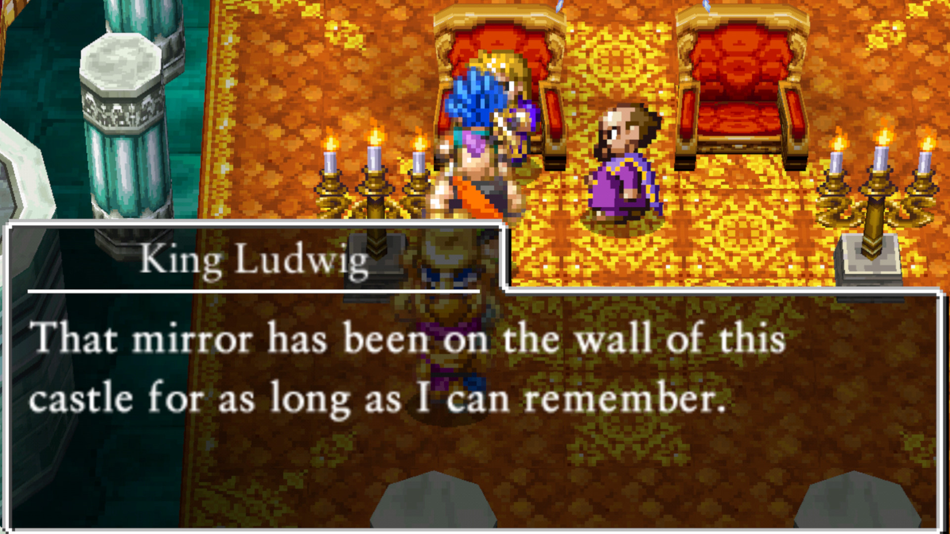 King Ludwig chatting to the hero and his party during the RPG, Dragon Quest 6: Realms of Revelation