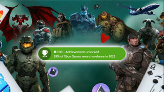 Showcase of well known characters from the Xbox brand with an achievement popup in the centre