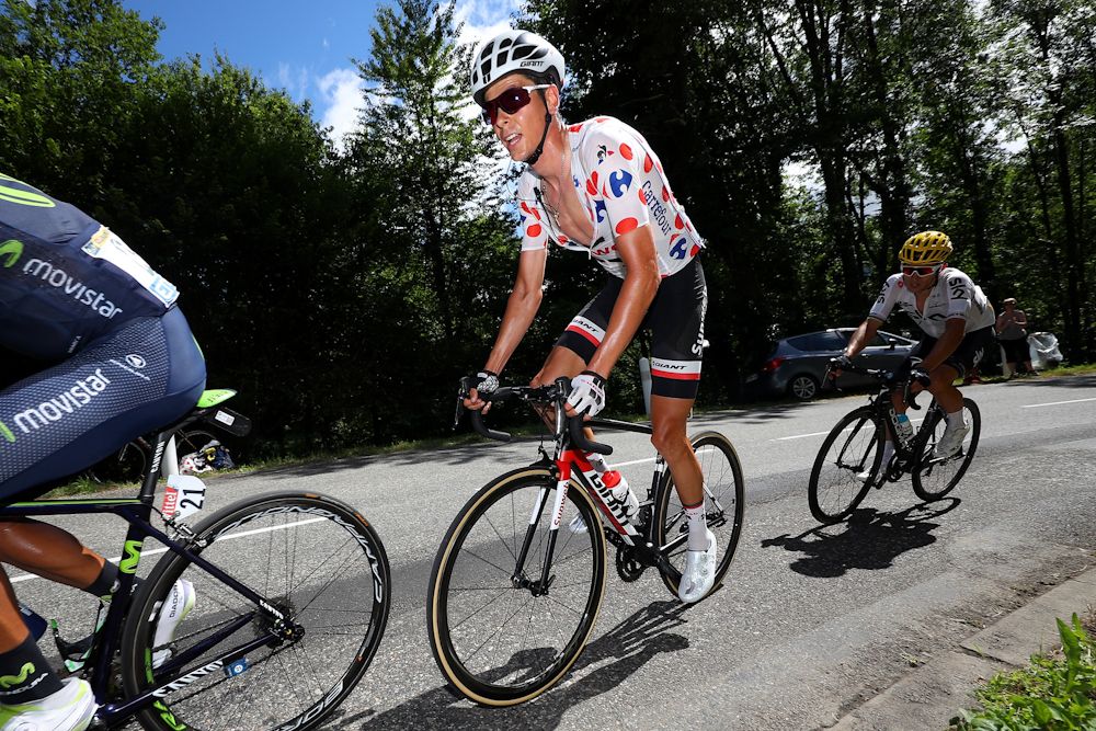 Warren Barguil climbs during stage 13 at the Tour de France