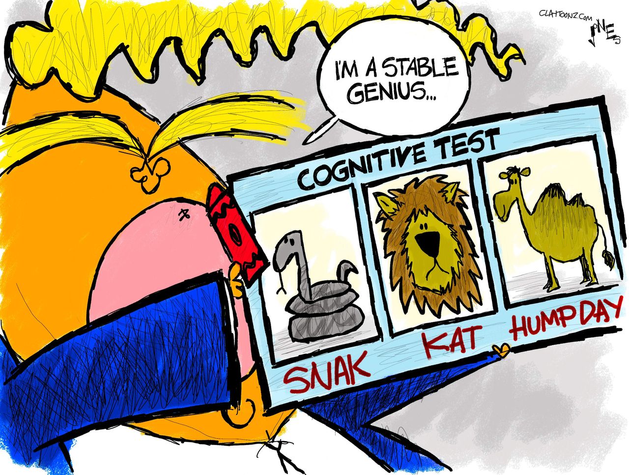 Political Cartoon U.S. Trump cognitive test