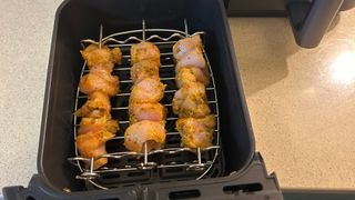 chicken skewers in the cosori dual basket air fryer