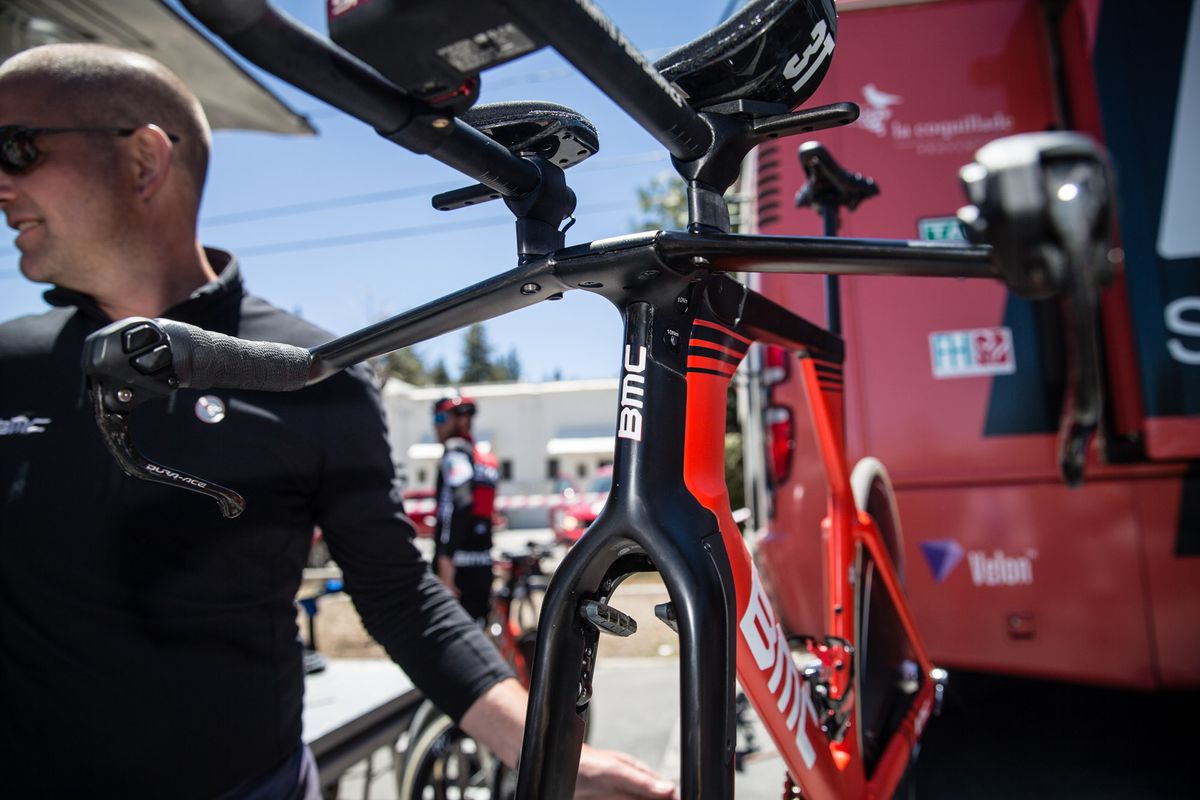 The BMC Timemachine01 has a fully integrated front brake that sits inside the fork