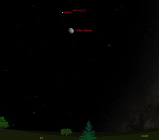 Mars, Moon and Regulus Sky Map April 2012