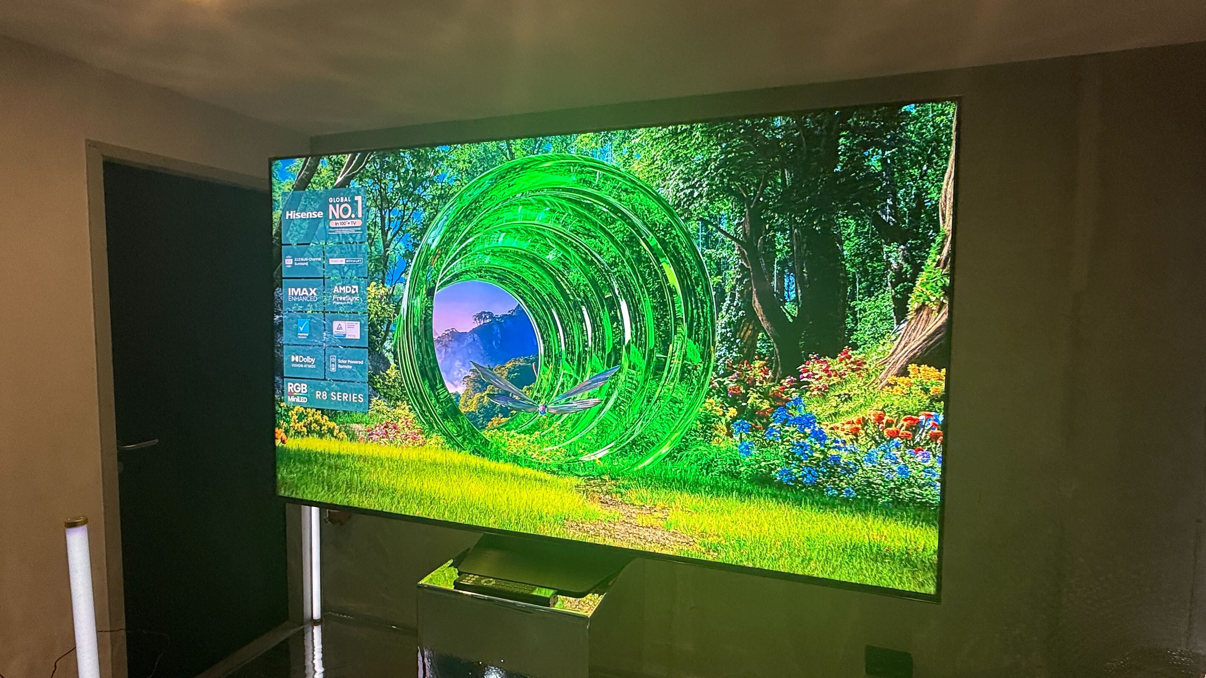 Hisense UR8 on a stand at a press event