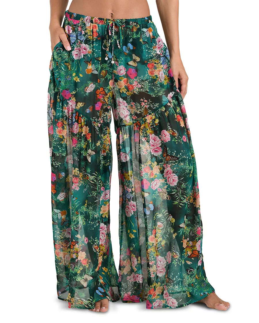 Sharon Charonda Butterfly Sheer Wide Leg Pants Swim Cover-Up - Exclusive