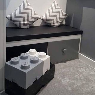 lego storage with seating and cushions