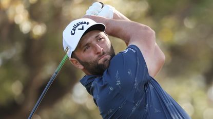 Jon Rahm plays a tee shot at the 2022 WGC-Match Play