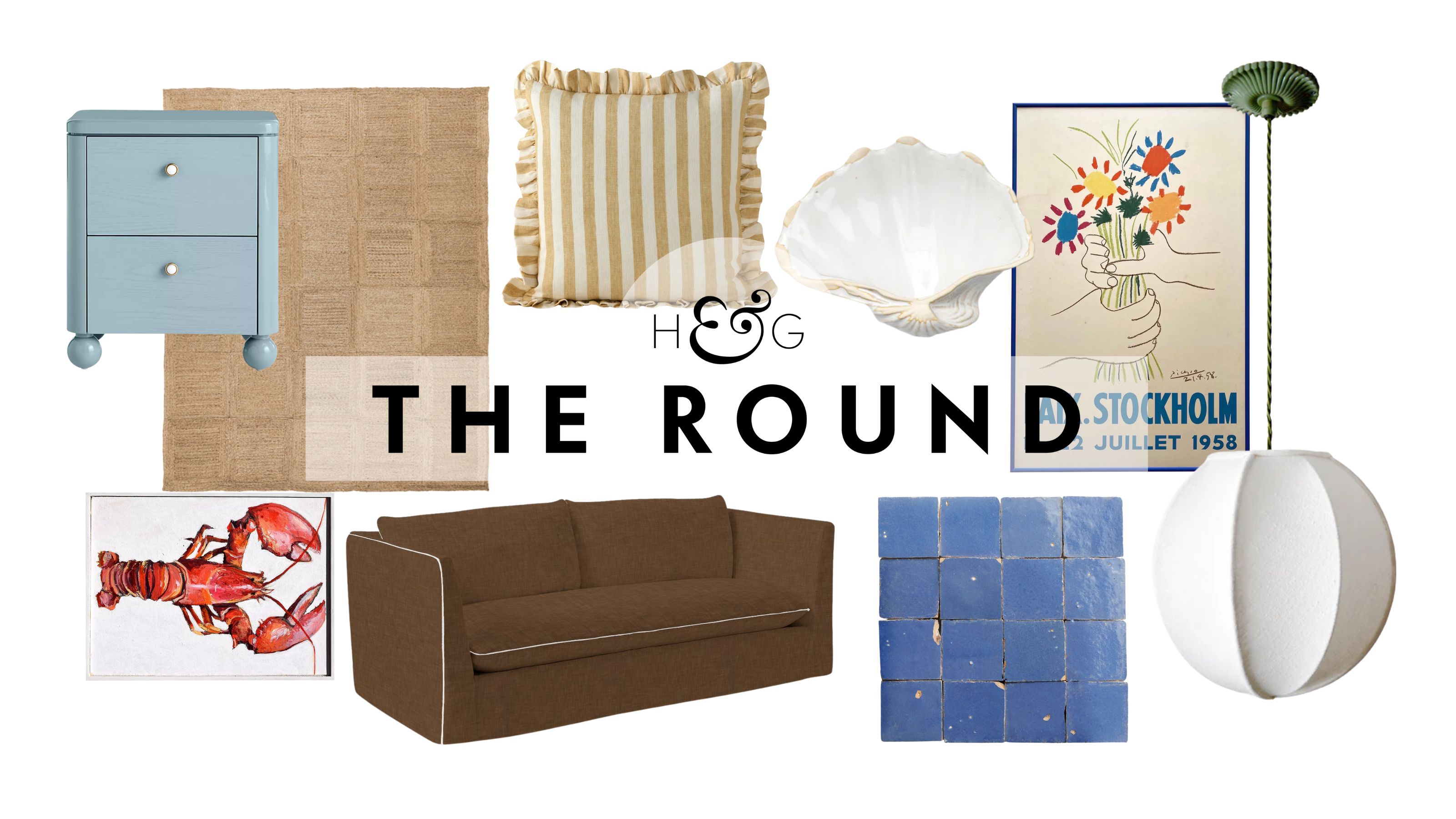 A collage of shopping products for the Nordic Nantucket interior design style