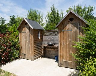 double toilets with sink outdoors
