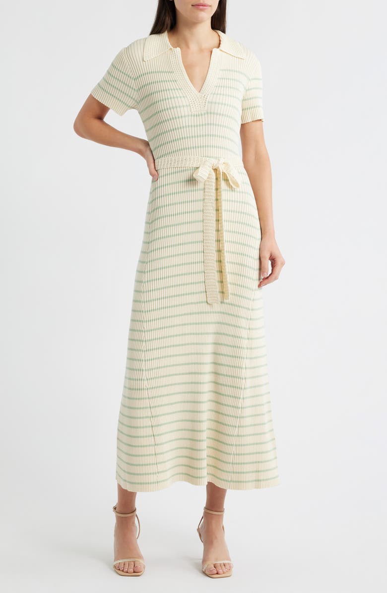 Stripe Ribbed Polo Sweater Dress