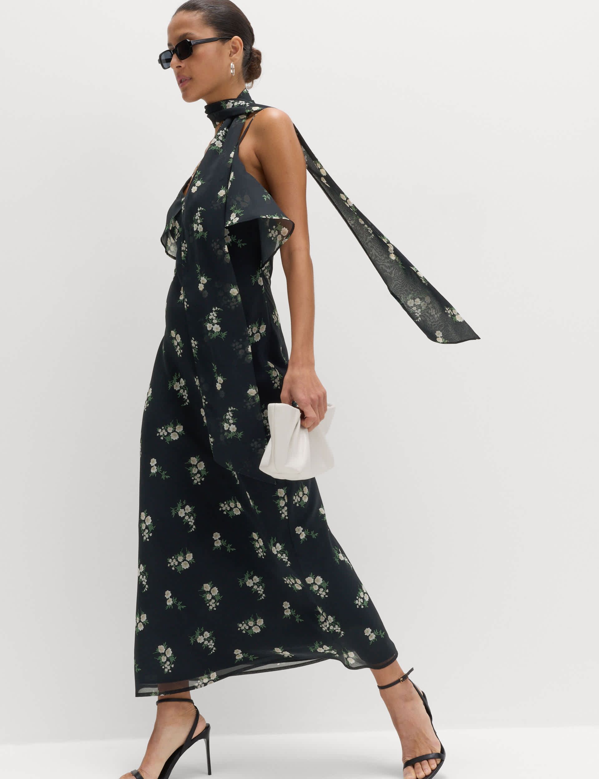 Floral Scarf Detail Midaxi Cami Dress