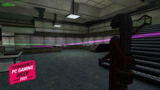 A screenshot of Half Life Opposing Force, where someone is walking around a room with a monkey wrench. 