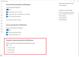 Firewall disable notifications