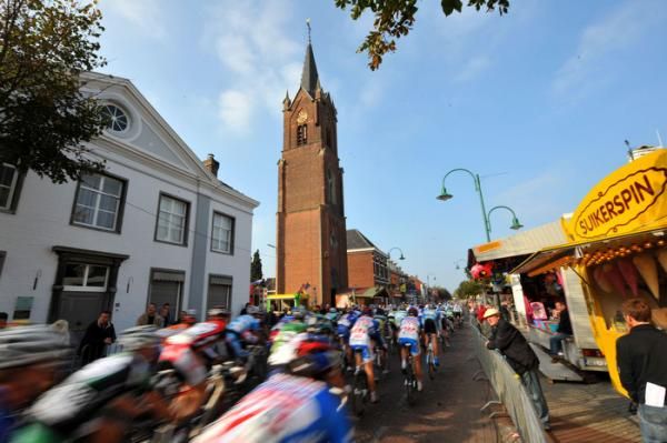 The peloton in action during the Nationale Sluitingprijs - Putte - Kapellen in Belgium.