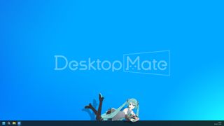 Hatsune Miku on top of the taskbar in Desktop Mate