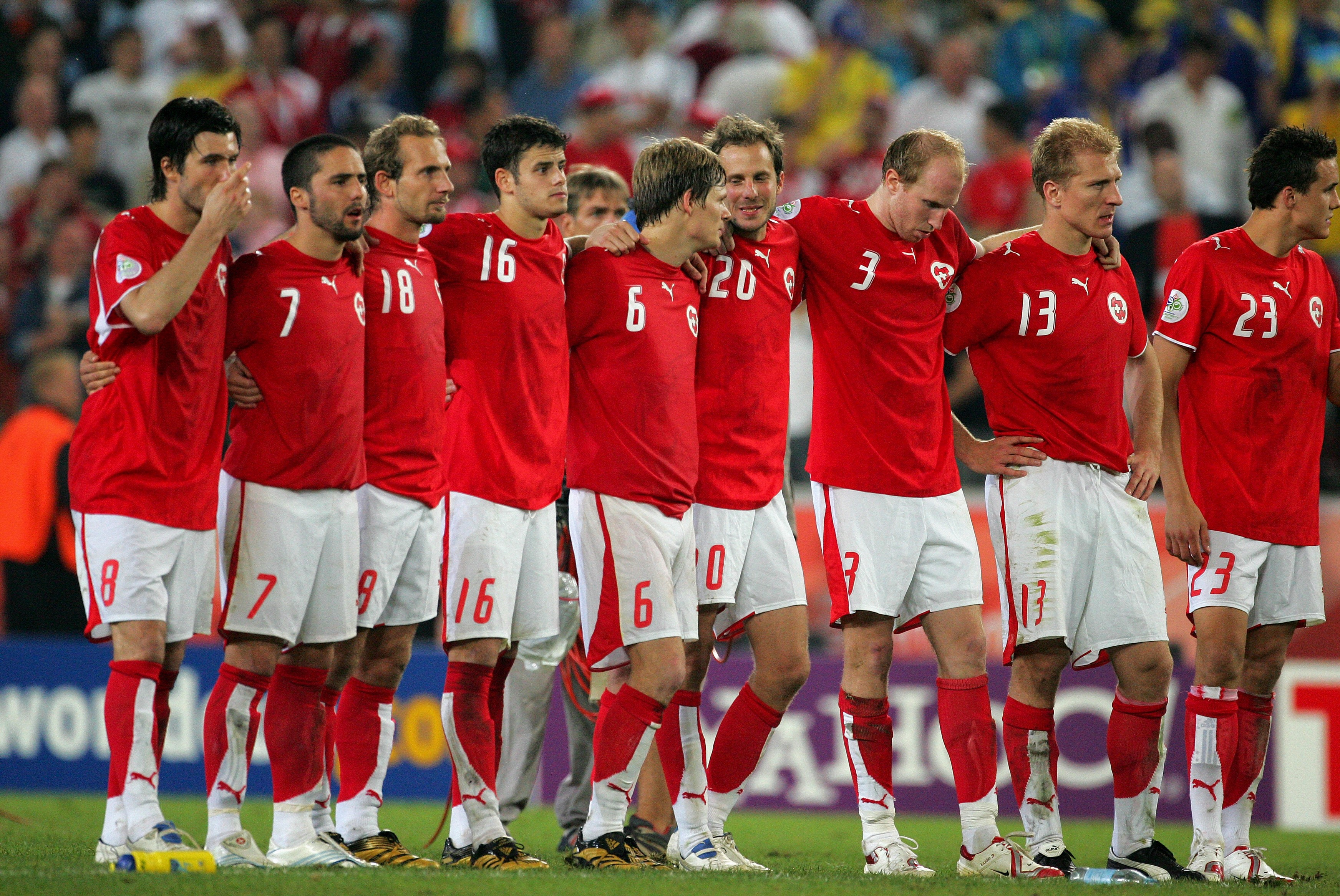 Switzerland players during their team's penalty shootout against Ukraine at the 2006 World Cup.