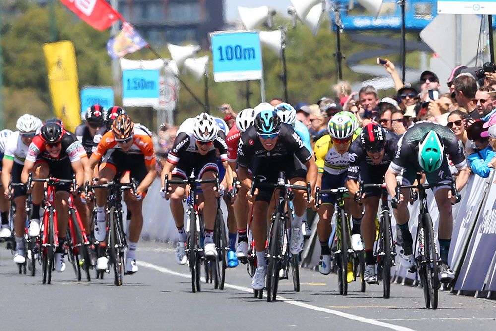 Bennett leads the sprint to the line