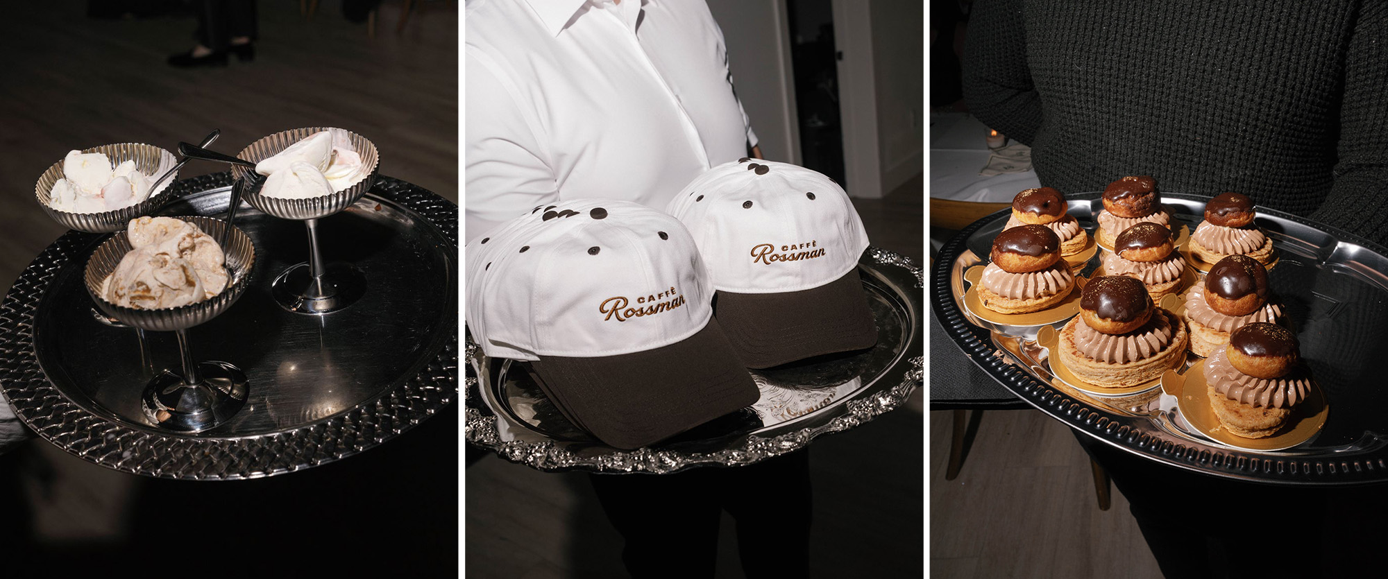 images of hats and desserts from the reception.