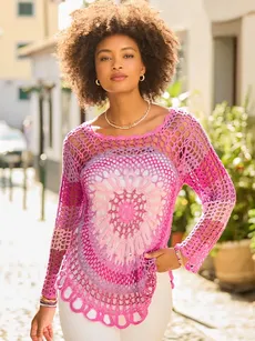 Joe Browns Model in a boho open knit top