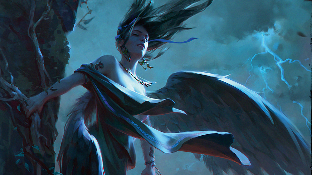 Digital artwork of a Greek harpy