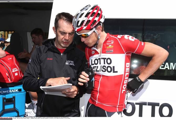 Marcel Sieberg (Lotto Belisol) checks the parcours before stage 1 of the Tour Down Under.