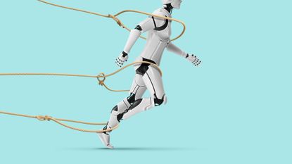 Illustration of an AI robot being lassoed with ropes