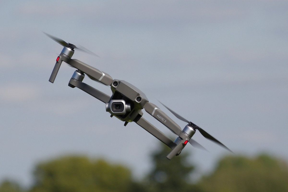 A drone flying through the sky