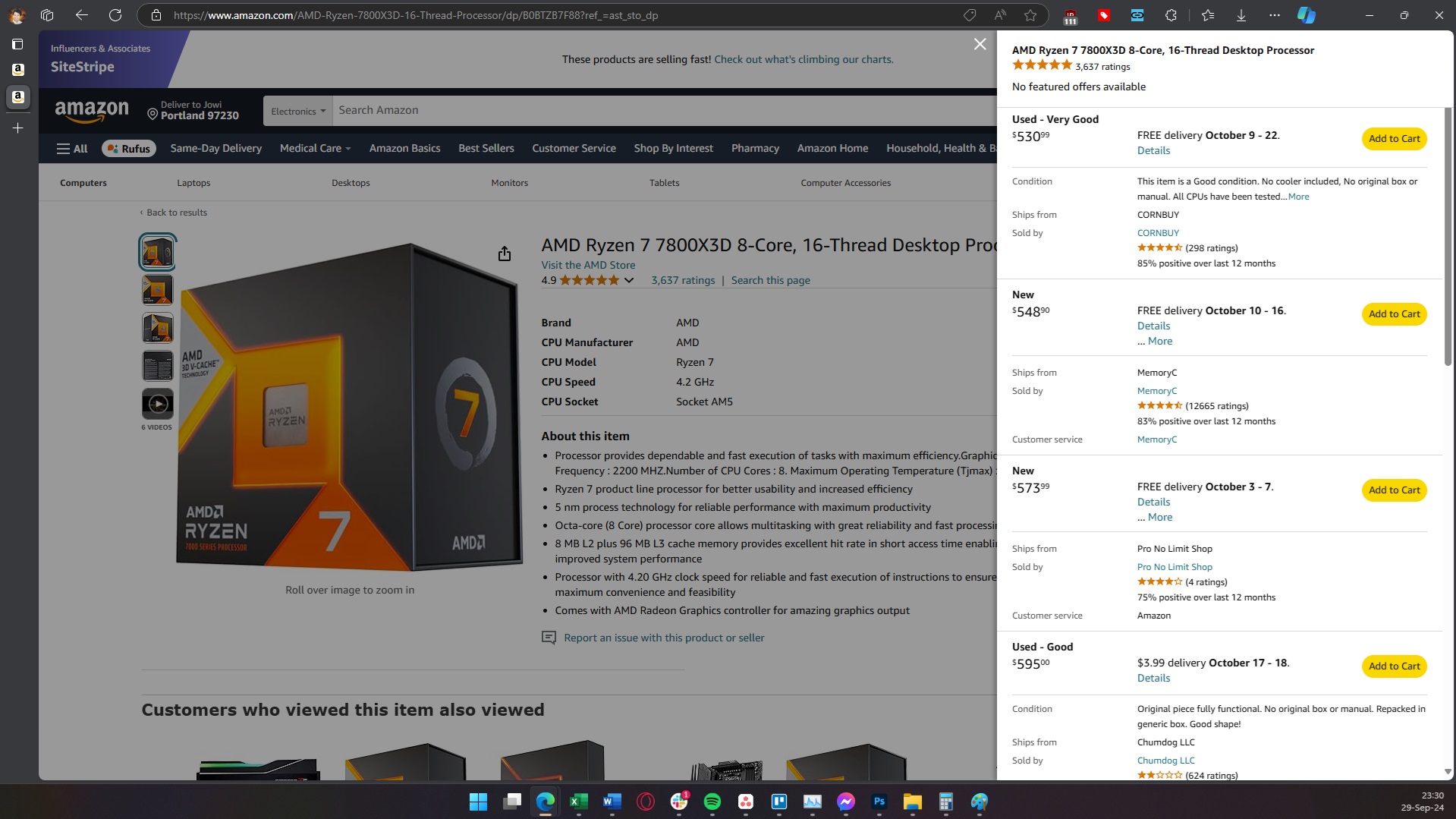 Buying options on Amazon for AMD Ryzen 7 7800X3D