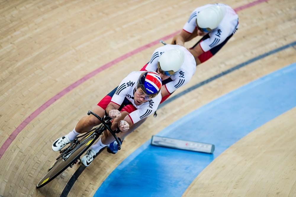 Mark Cavendish leads the trio in the final laps