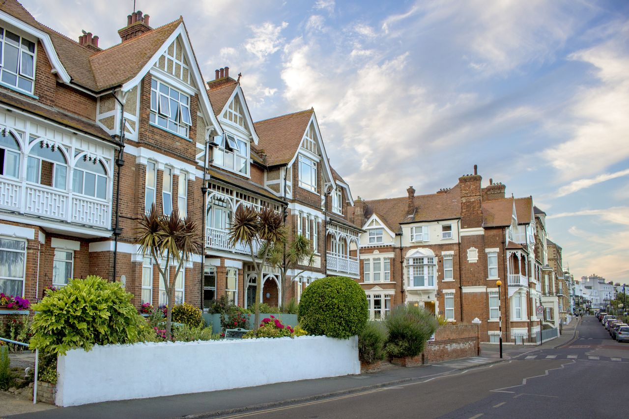 View of the Victorian seaside architecture at dusk in Broadstairs, Kent asking prices