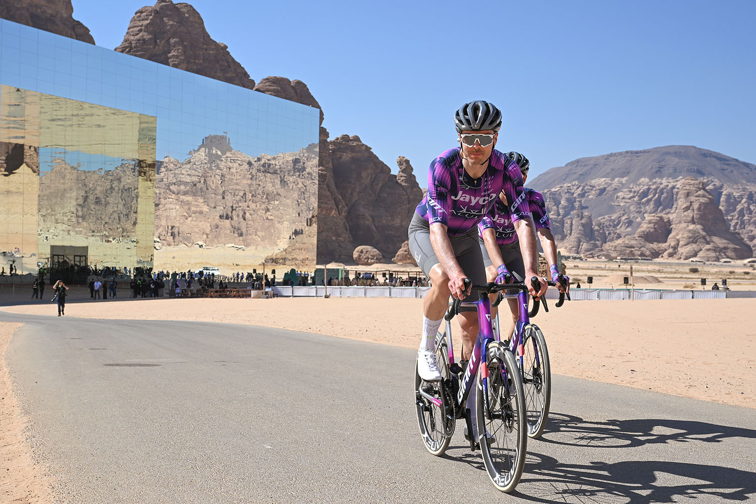 MARAYA, SAUDI ARABIA - JANUARY 31: Alan Hatherly of South Africa and Team Jayco AlUla prior to the 5th AlUla Tour 2025, Stage 4 a 140.9km stage from Maraya to Skyviews of Harrat Uwayrid 1159m on January 31, 2025 in Maraya, Saudi Arabia. (Photo by Szymon Gruchalski/Getty Images)