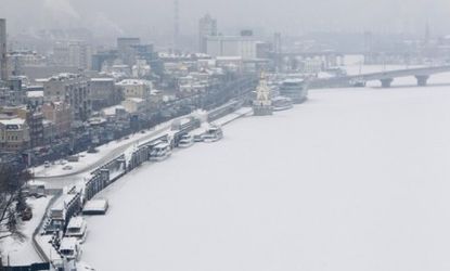 A view of the frozen River Dnieper in Kiev