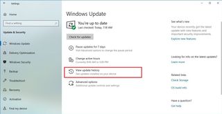 Windows Update history option