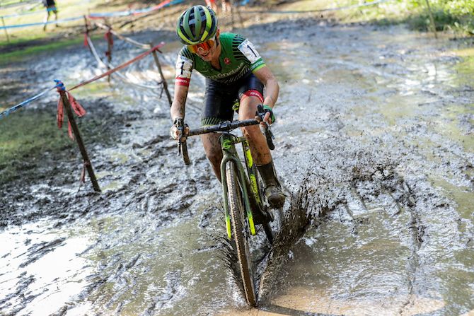 Kaitie Keough (Cannondale p/b CyclocrossWorld) battles her way through the mud to second place in the C2 race at the 2018 Charm City Cross
