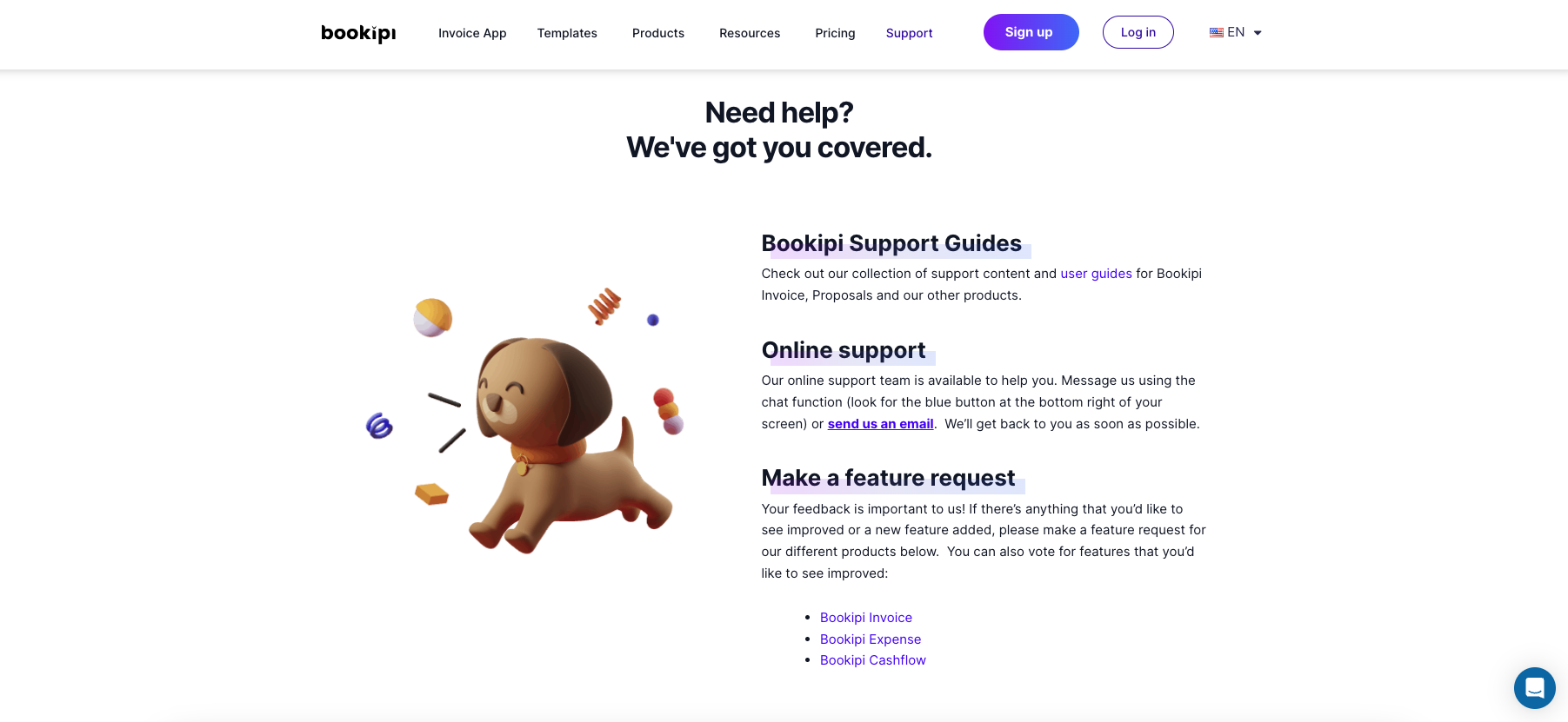 screenshot if bookipi support page
