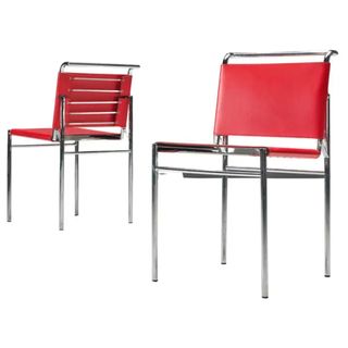 Eileen Gray Pair of 'Roquebrune' Dining Chairs in Red Leather