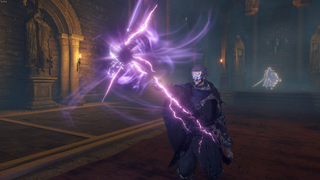 Character casting a purple spell