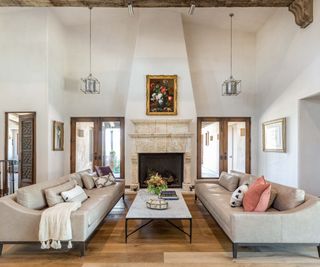 Spanish revival living room decorated with earthy hues